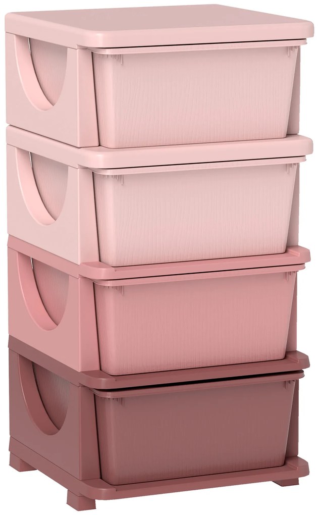 HOMCOM Caixas de Armazenamento para Crianças 4 Gavetas Cantos Arredondados estilo Elevado 37x37x76 cm Rosa | Aosom Portugal