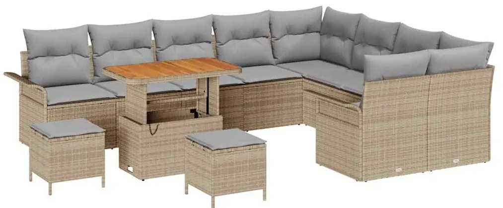 Conjunto de Sofá de Jardim vidaXL 12 Peças com Almofadas Bege Rattan S