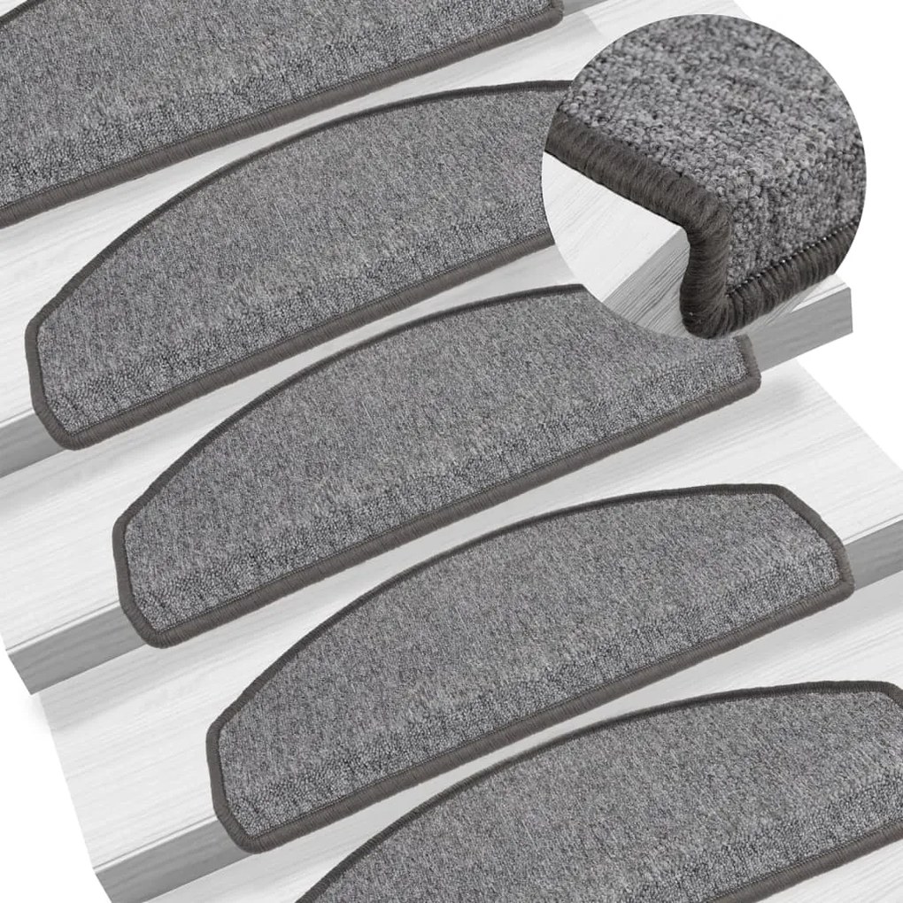 vidaXL Tapetes de escada 5 peças 65x24x4 cm cinza escuro semicircular grande