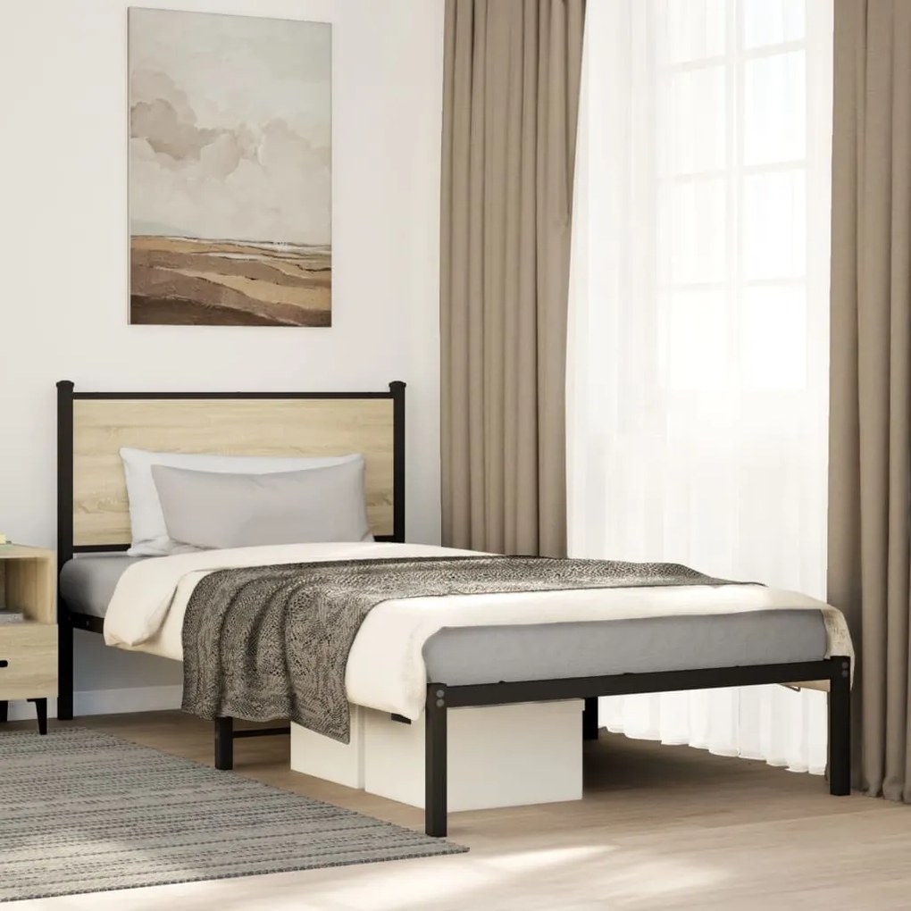 vidaXL Estrutura de cama sem colchão 100x200 cm metal carvalho sonoma