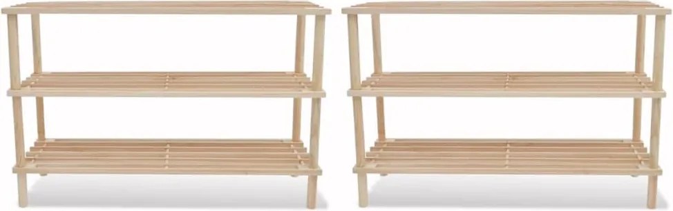 vidaXL Sapateiras com 3 prateleiras 2 pcs madeira de abeto maciça