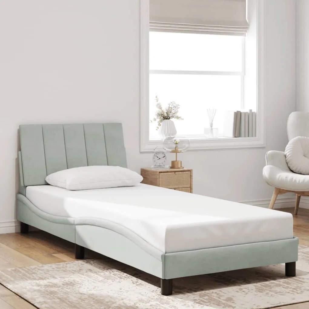 Estrutura de cama sem colchão 90x200 cm veludo cinzento-claro