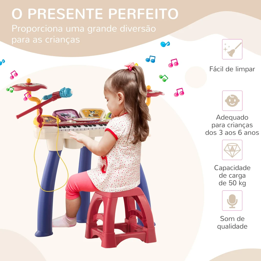 TECLADO ELETRONICO INFANTIL PIANO UNICORNIO COM SOM E LUZ