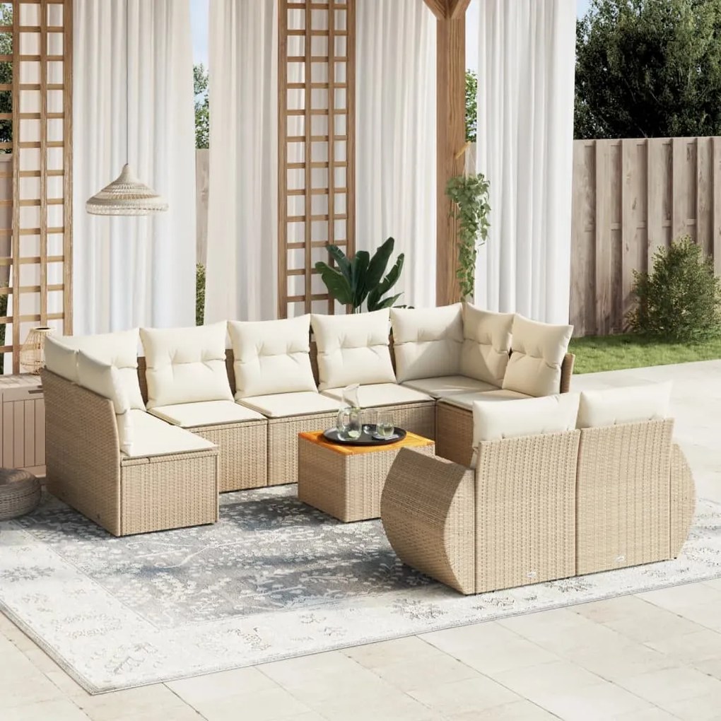 vidaXL 10 pcs conjunto de sofás p/ jardim com almofadões vime PE bege