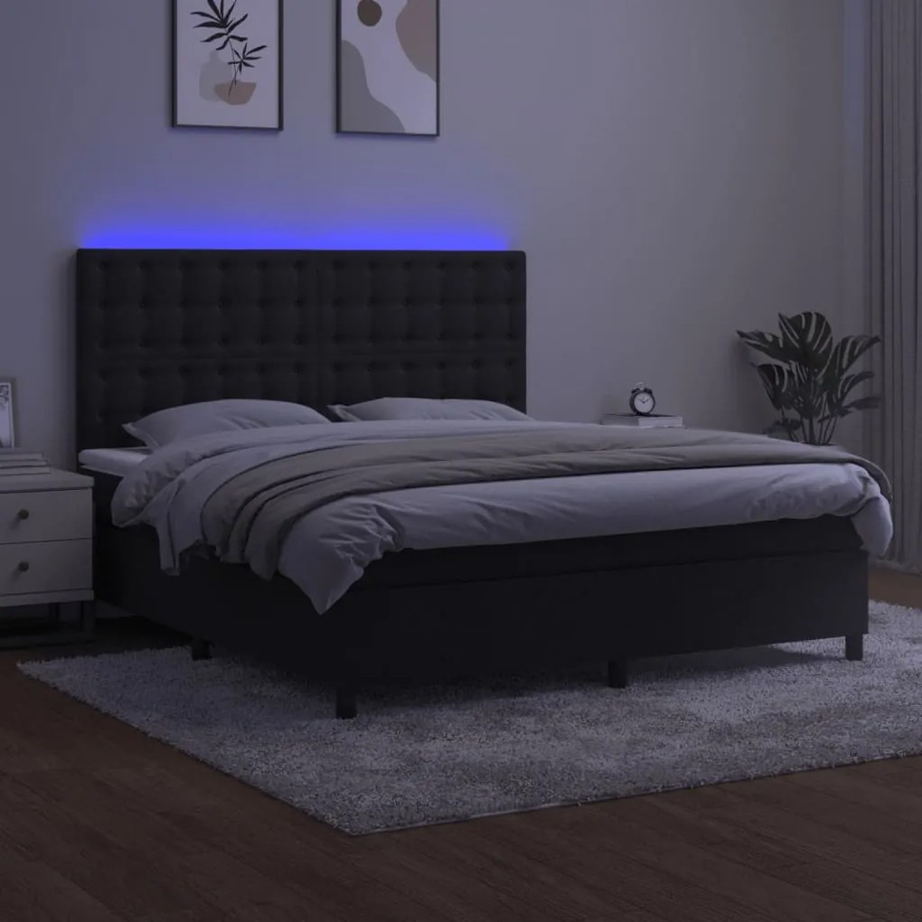 Cama box spring c/ colchão/LED 160x200 cm veludo preto