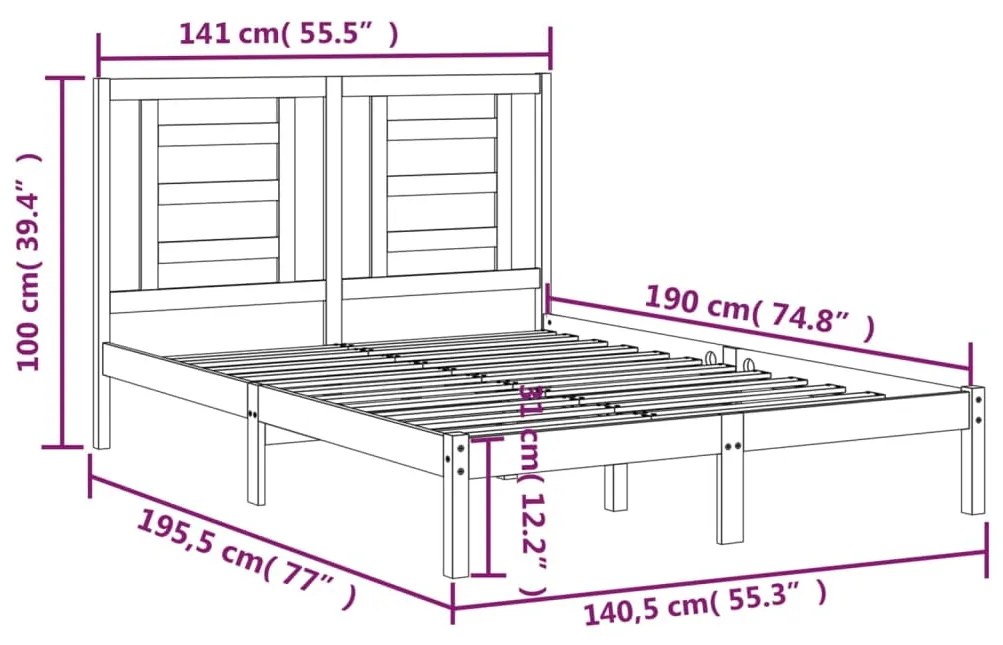 Estrutura de cama casal 135x190 cm pinho maciço preto