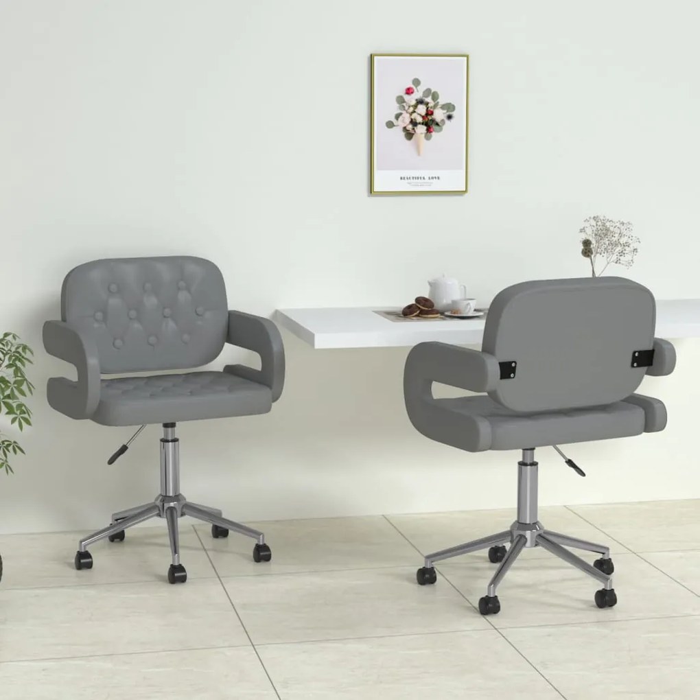 vidaXL Cadeiras de jantar giratórias 2 pcs couro artificial cinzento