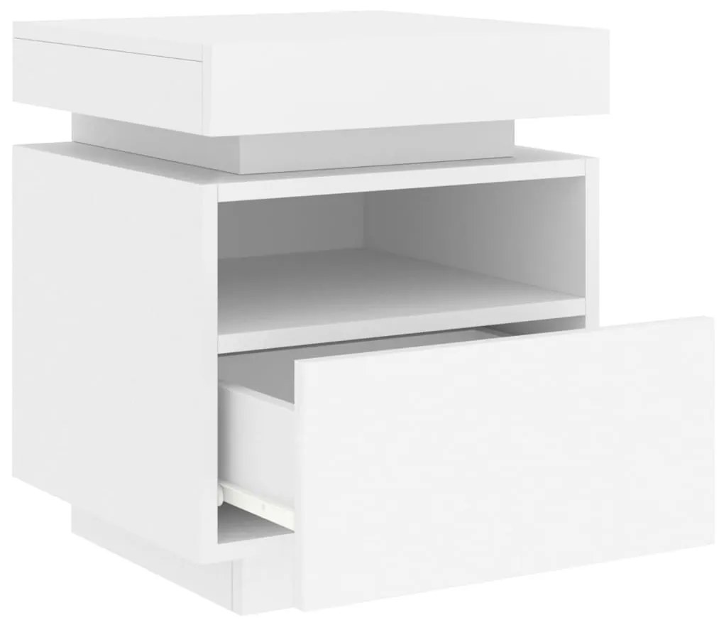 Mesas de cabeceira c/ luzes LED 2 pcs 40x39x48,5 cm branco