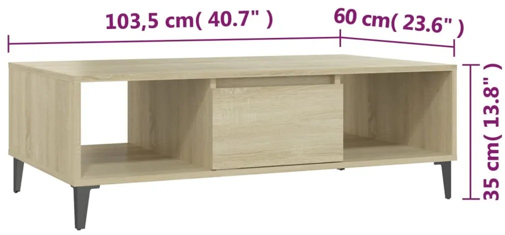 Mesa de centro 103,5x60x35 cm contraplacado carvalho sonoma