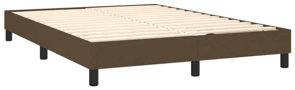 Cama box spring c/ colchão/LED 140x190cm tecido castanho-escuro