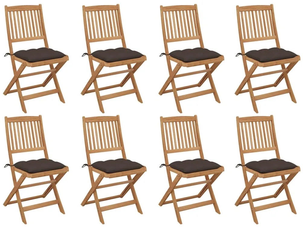 vidaXL Cadeiras de exterior dobráveis c/ almofadões 8pcs acácia maciça