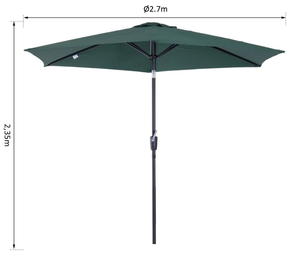 Sombrinha Guarda-sol Reclinável com Manivela de Alumínio com Tela de Poliéster para Jardím Pátio Terraço - Φ2.7x2.35m