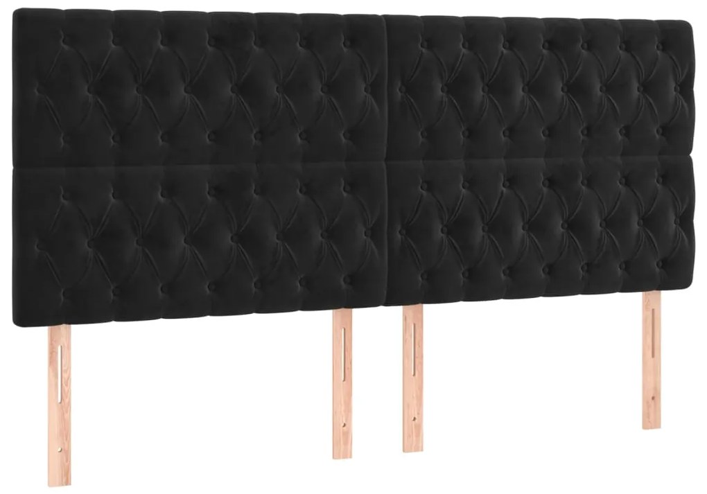 Cabeceira de cama c/ luzes LED veludo 200x7x118/128 cm preto