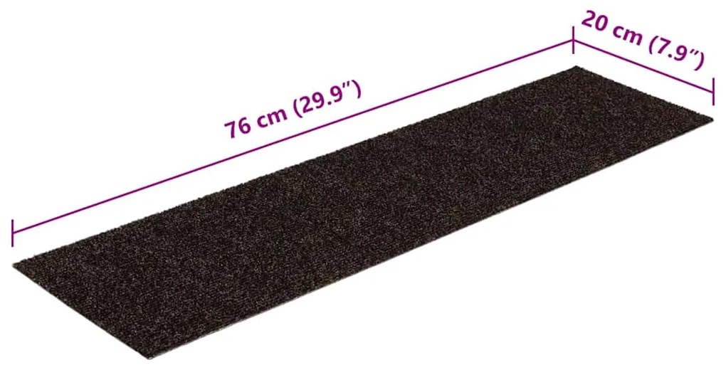 Tapetes escada adesivos retang. 15 pcs 76x20 cm castanho-escuro