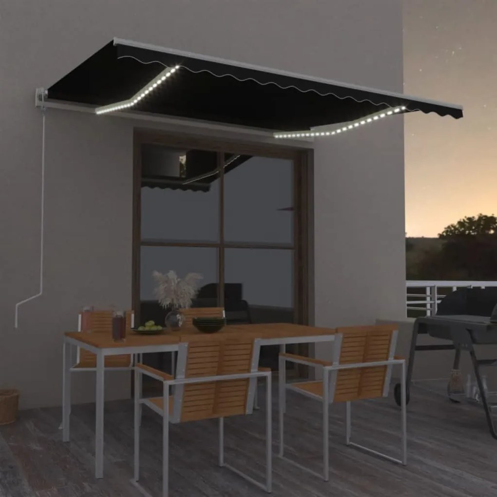 Toldo automático com LED e sensor de vento 450x350 cm antracite