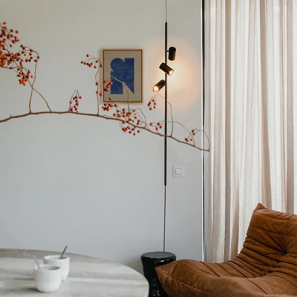 Candeeiro de suspensão preto com interruptor de pé 3 luzes - Jeana Luxe