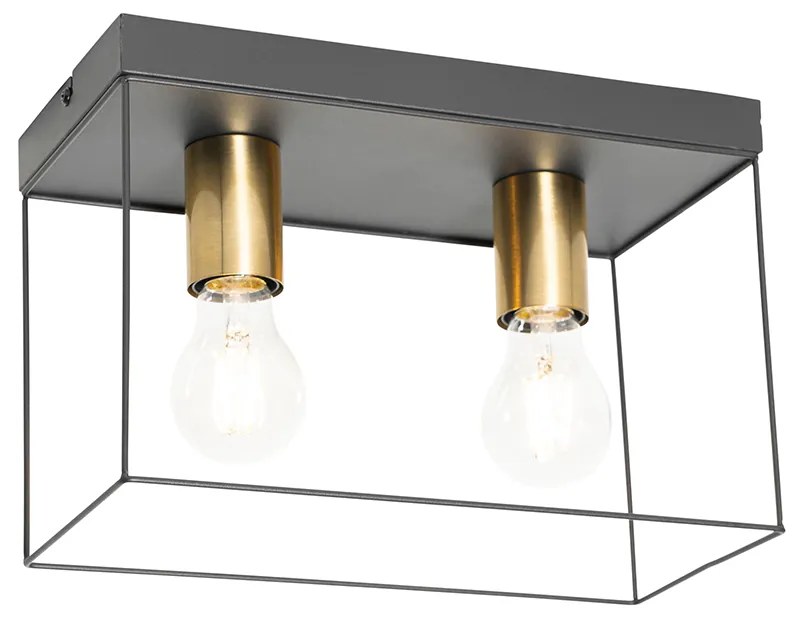 Candeeiro de teto minimalista preto com dourado 2 luzes - Kodi Moderno