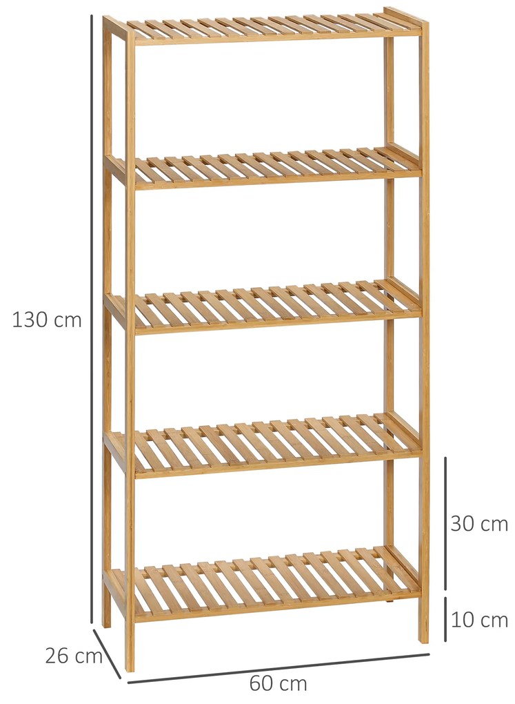 Estante de Bambu de 4 Níveis Estante Moderna de Armazenamento para Casa de Banho Cozinha Sala de Estar Dormitório Anti-Tombo 60x26x130cm Madeira