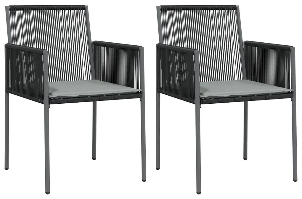 3 pcs conjunto jantar p/ jardim c/ almofadões vime PE/aço preto