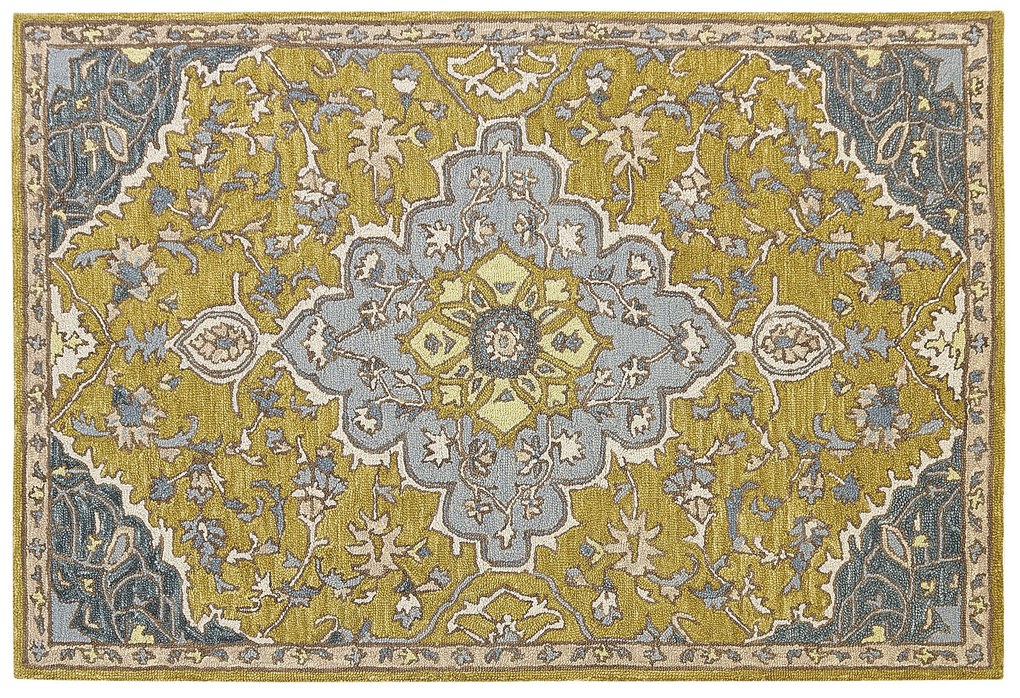 Tapete de lã amarelo e azul 140 x 200 cm MUCUR Beliani