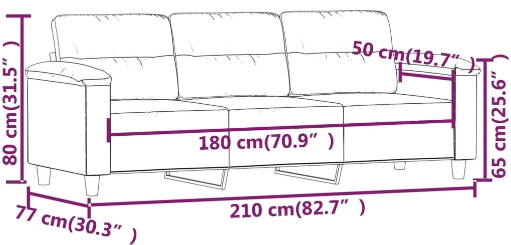 Sofá de 3 lugares 180 cm tecido de microfibra cinzento-escuro
