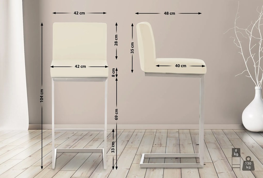 Banco de bar Paros em couro sintético 42 x 104 x 48 cm Creme