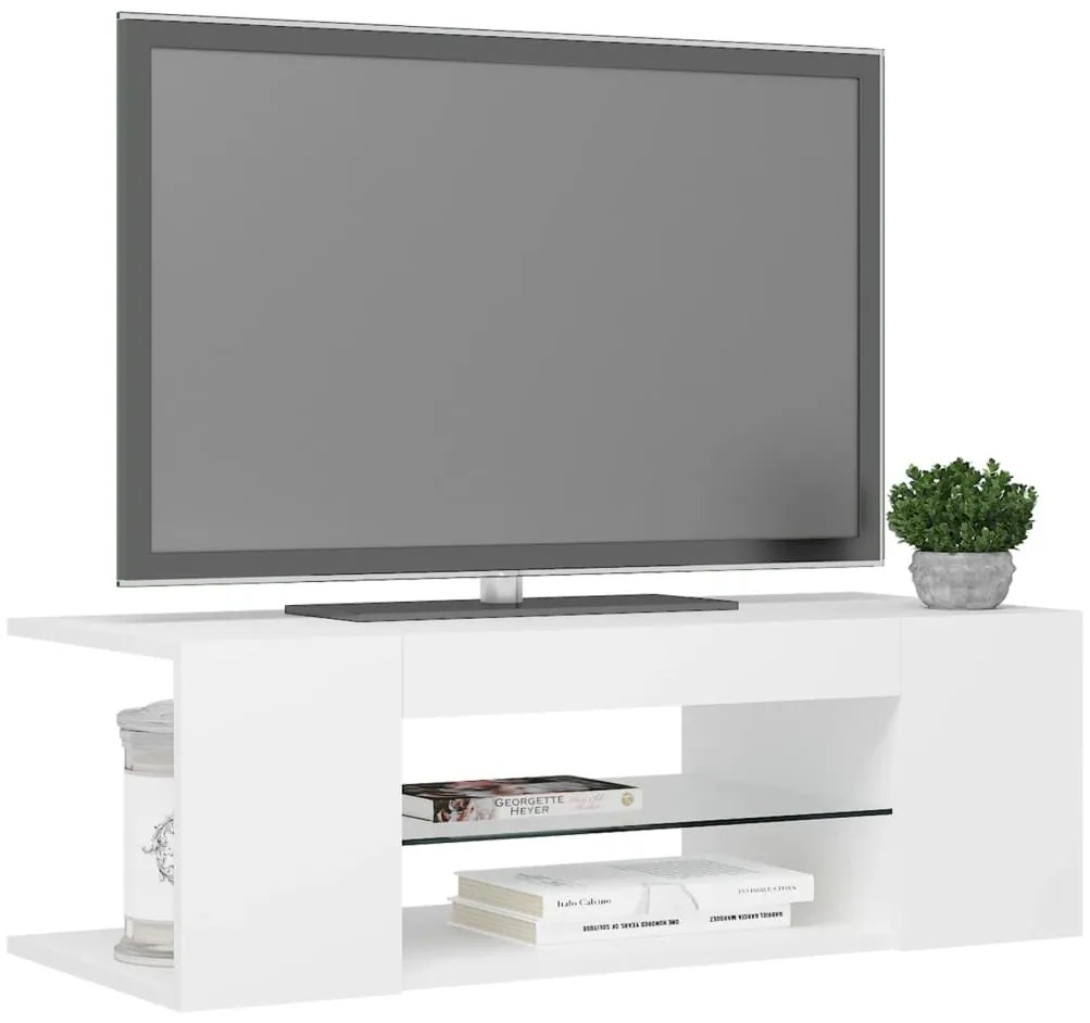 Móvel de TV com luzes LED 90x39x30 cm branco