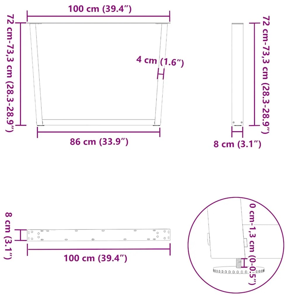 Mesa jantar pernas 3pcs forma V 100x(72-73,3)cm aço antracite