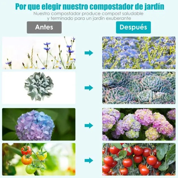 Compostor exterior 160 L,  70 x 65 x 93 cm com Cesto giratório para reciclagem de resíduos orgânicos com câmara dupla e 2 portas deslizantes Preto