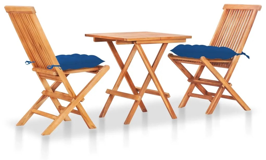 Conjunto bistrô c/ almofadões azuis 3 pcs teca maciça