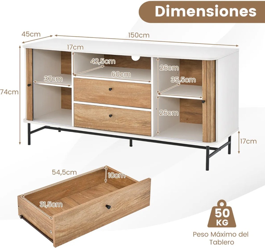 Aparador Torres Novas com Portas de Persiana e 2 Gavetas – 150x45x74 c