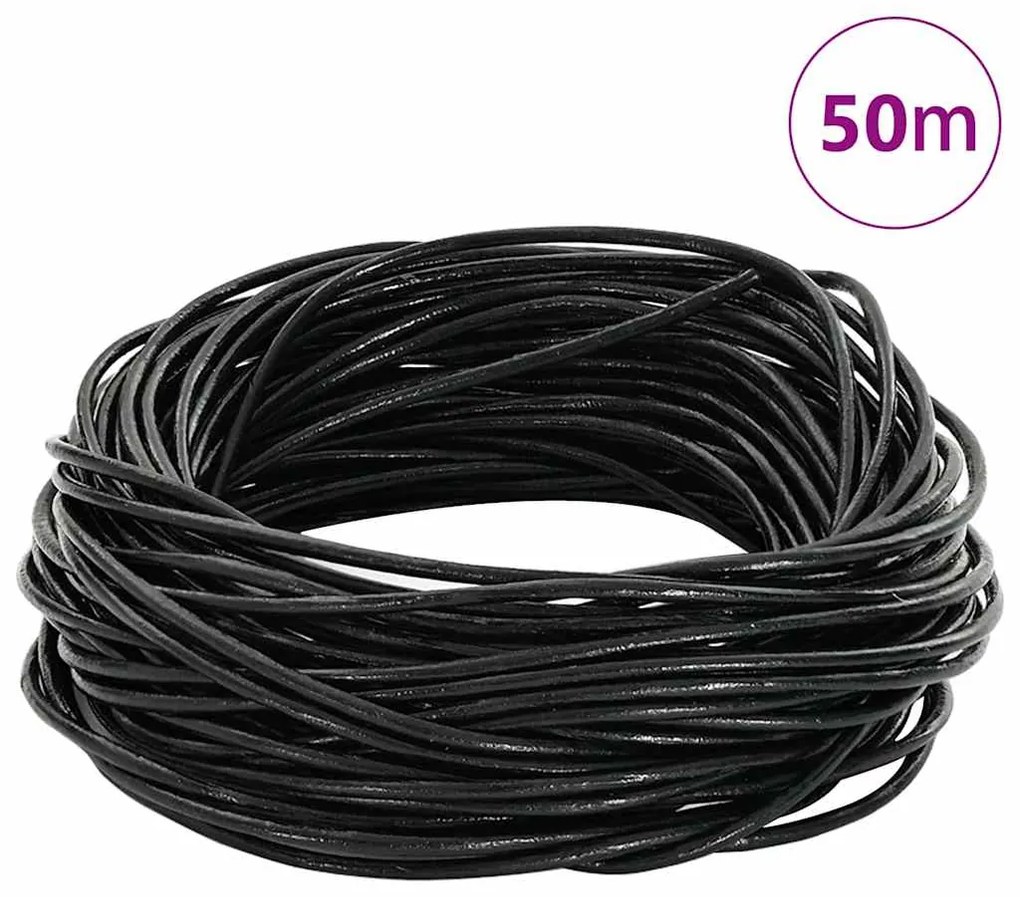 vidaXL Corda de Couro Preto Ø1,5 mm x 50 m Couro