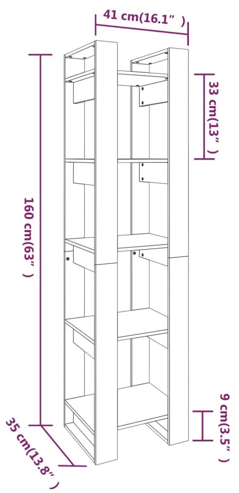 Estante/divisória 41x35x160 cm pinho maciço branco