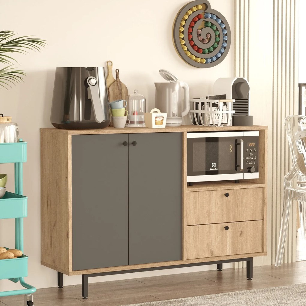 Aparador de cozinha "Toledo" - Carvalho e Antracite - 120x85x35.5cm -