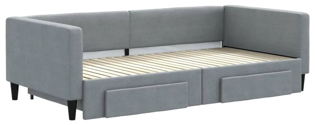 Sofá-cama c/ gavetão e gavetas 100x200 cm tecido cinzento-claro