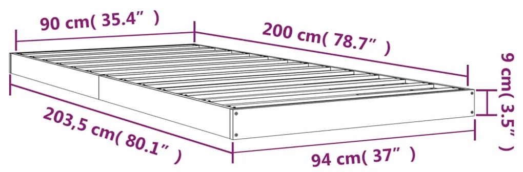 Estrutura de cama 90x200 cm madeira de pinho maciça preto