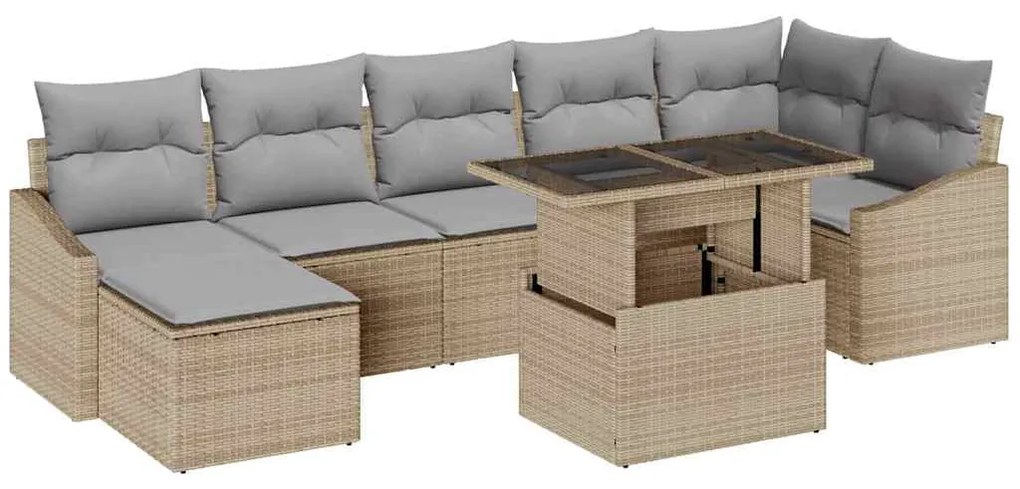 Conjunto de Sofá de Jardim de 8 Peças com Almofadas Bege em Rattan