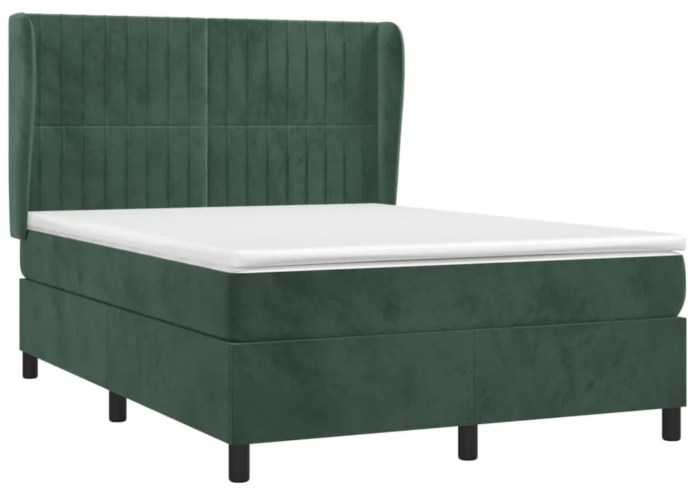 Cama com molas/colchão 140x190 cm veludo verde-escuro