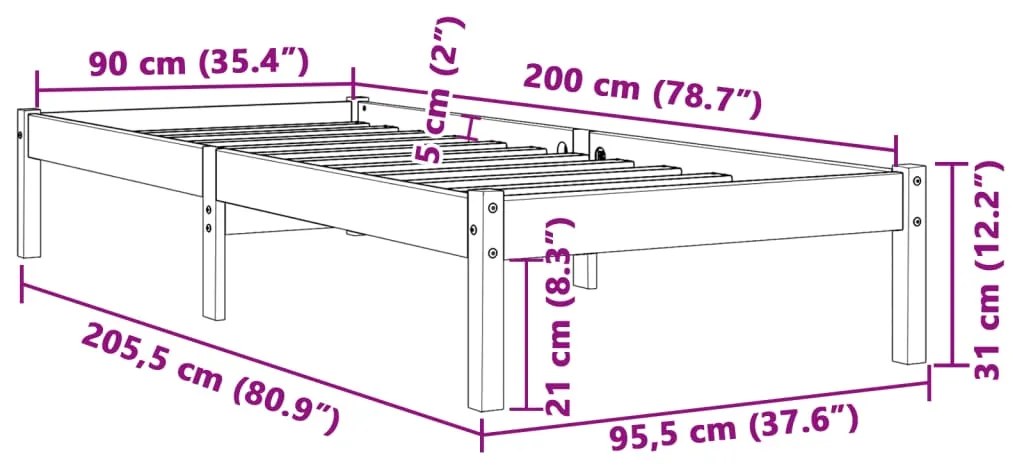 Estrutura de cama 90x200 cm madeira pinho maciça castanho cera