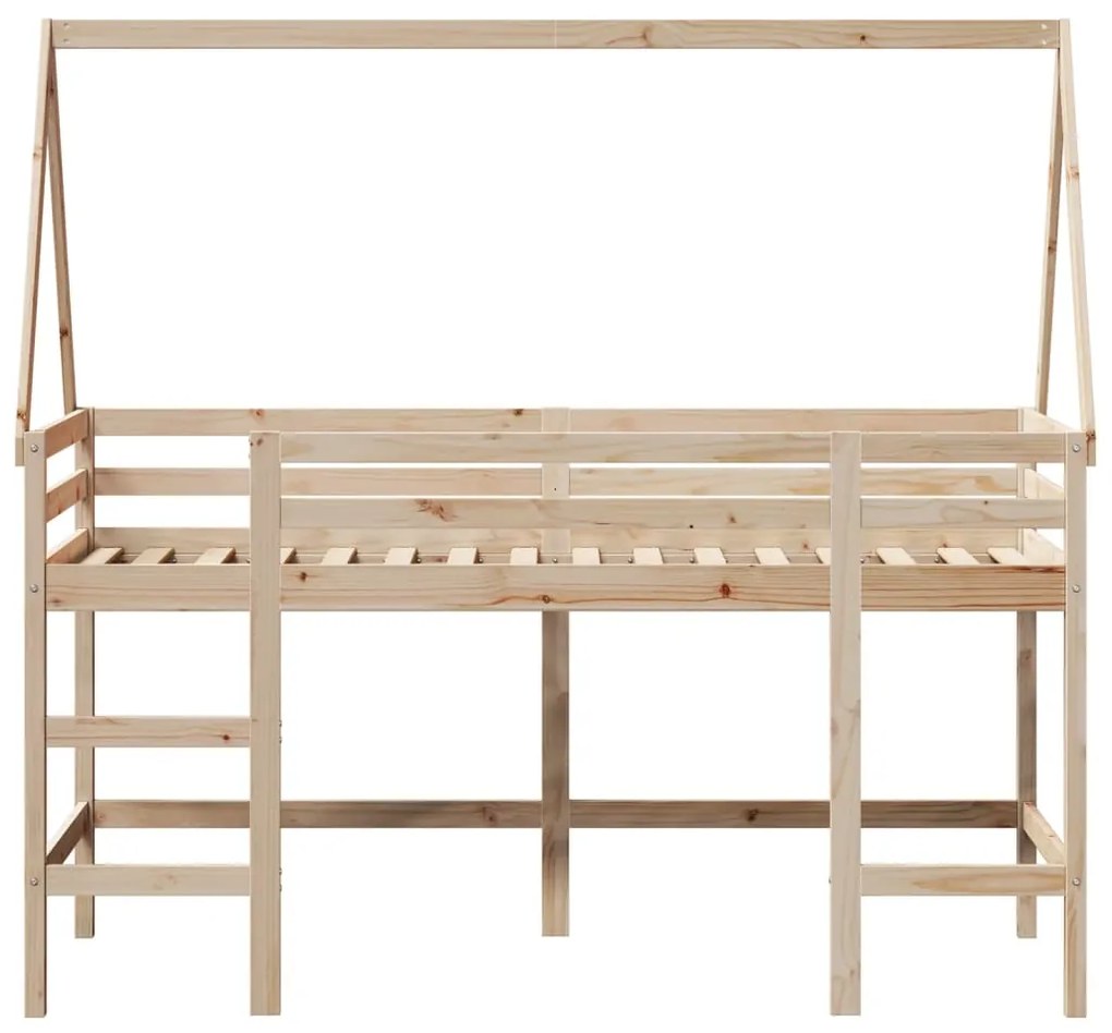 Cama alta c/ escada e telhado 90x200 cm pinho maciço