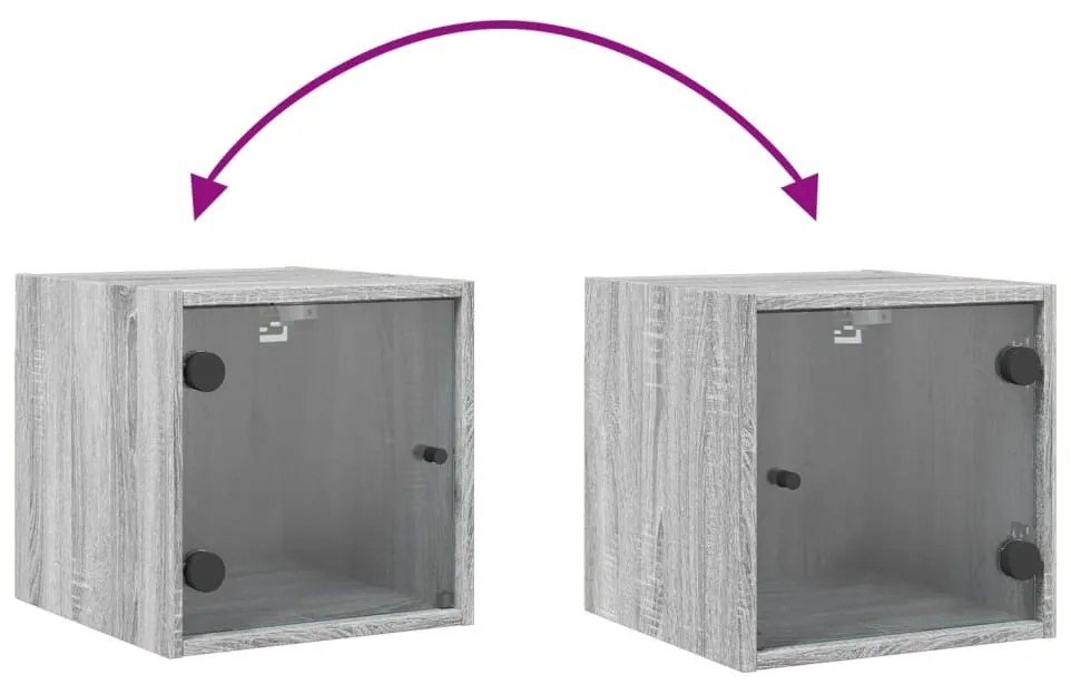 Mesa de cabeceira c/ porta de vidro 35x37x35 cm cinzento sonoma