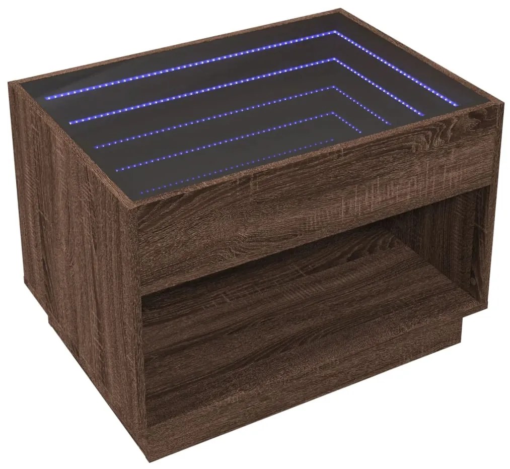 Mesa de centro luzes LED Infinity 70x50x50 cm carvalho castanho