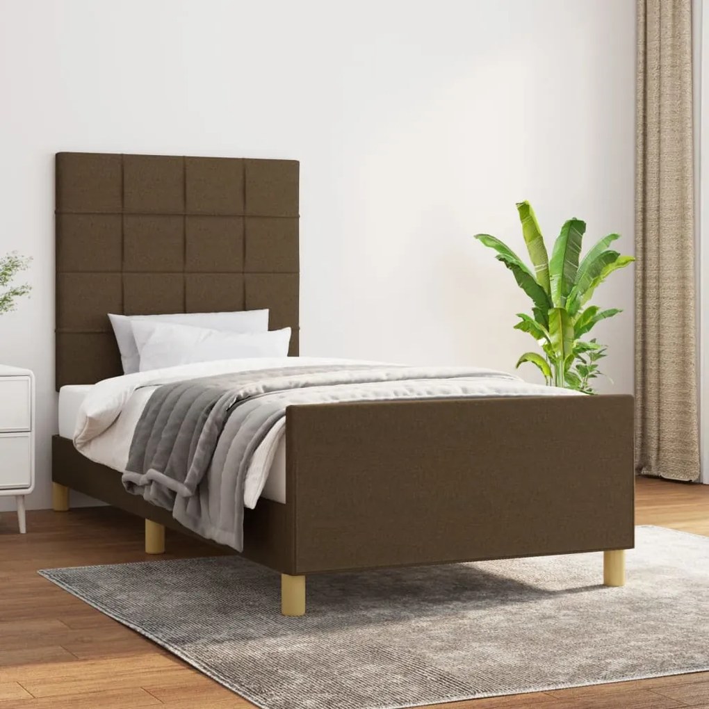 Estrutura de cama sem colchão 90x200 cm tecido castanho-escuro