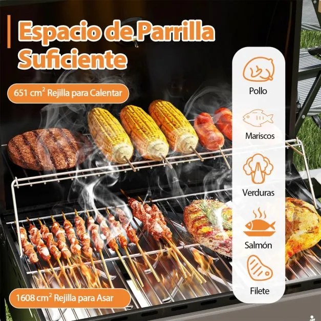 Grelha a gás com 3 queimadores, 24000 BTU, com tampa de grelha em aço inoxidável e mesas laterais para churrasco preto