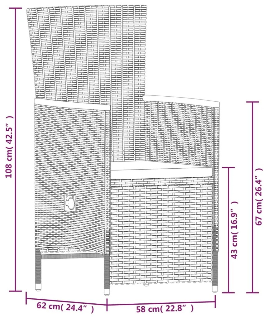 7 pcs conjunto de jantar para jardim com almofadões preto