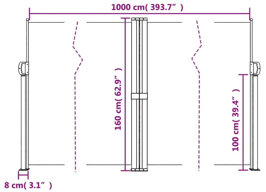 Toldo lateral retrátil 160x1000 cm branco