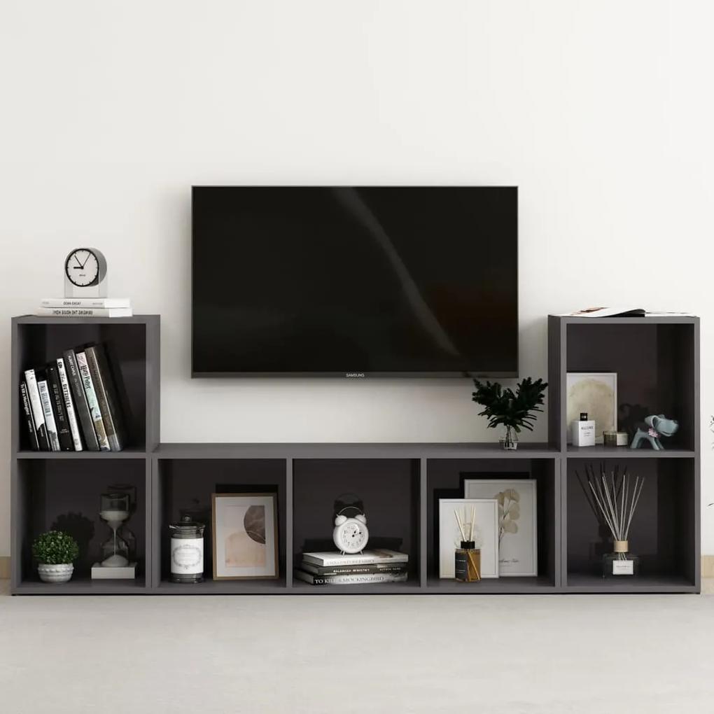 3080023 vidaXL 3 pcs conjunto de móveis de TV contraplacado cinzento brilhante