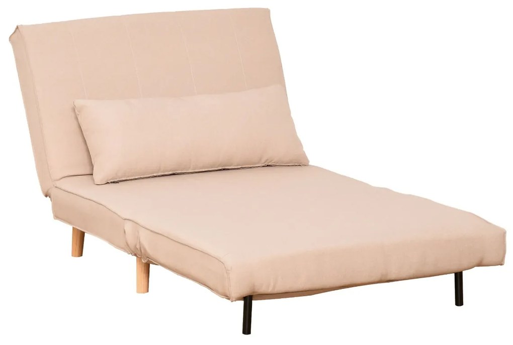 HOMCOM Sofá-cama estofado individual com almofada acolchoada e encosto ajustável em 3 posições Pernas dobráveis ​​ocultas 95x95x80 cm bege