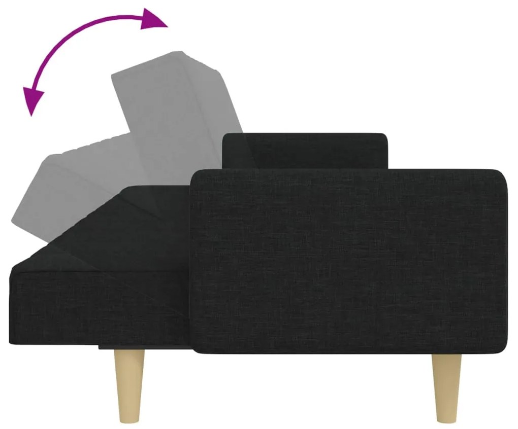 Sofá-cama de 2 lugares com apoio de pés tecido preto