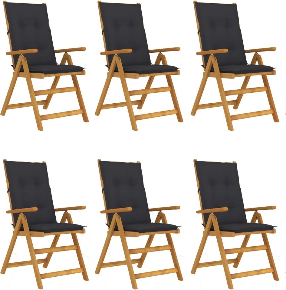 vidaXL Cadeiras de jardim dobráveis c/ almofadões 6 pcs acácia maciça